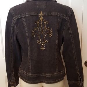 Embroidered Denim Jacket with Stud Detail